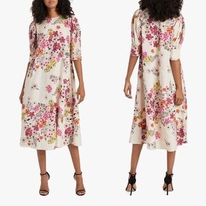 Floral Midi Dress in Pink and White